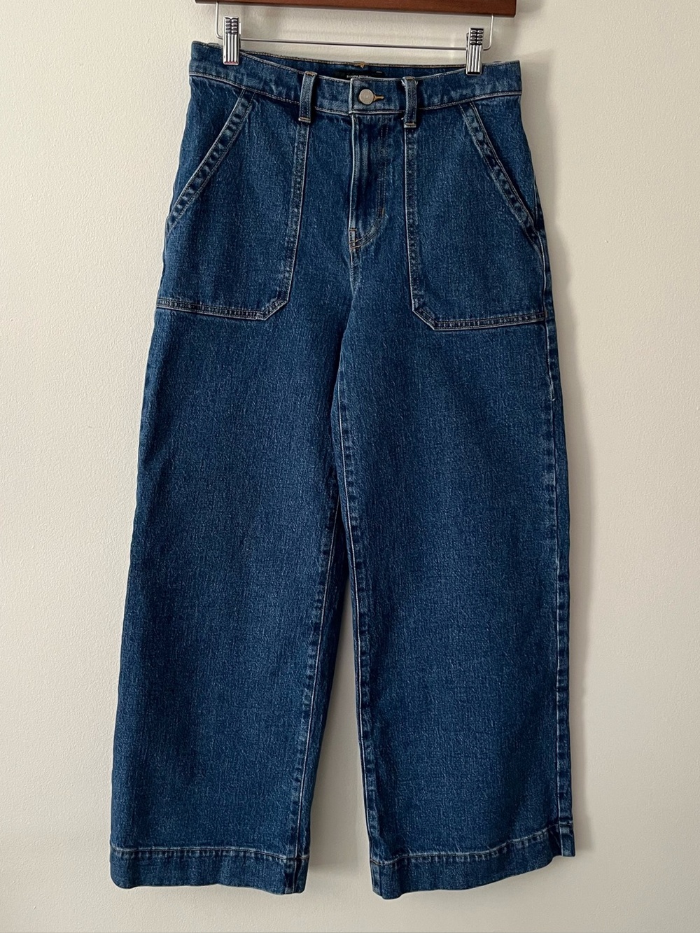 Banana Republic Dark Denim Wide Leg High Rise Patch Pocket Jeans 28 tag 30 x 29 - Picture 1 of 8